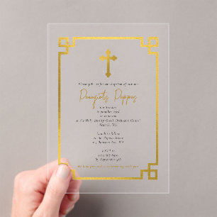 Gold Key Greek Orthodox Christening Baptism Acrylic Invitations