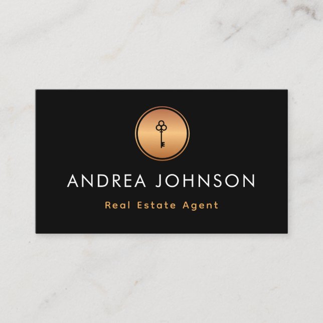 Gold Key Logo Real Estate Agent Photo Qr Code Business Card (Front)