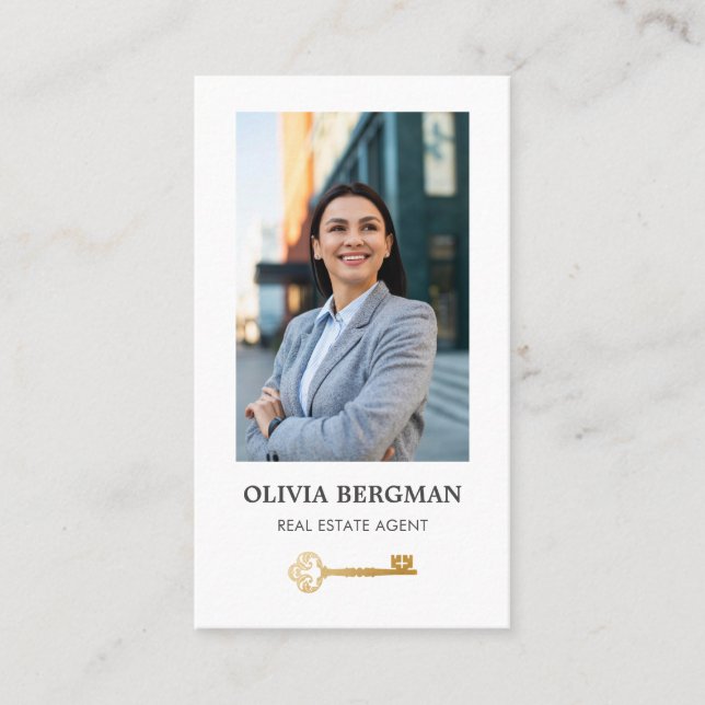 Gold Key Professional Real Estate Photo QR CODE Business Card (Front)