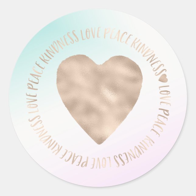 Gold Kindness Love Peace Heart Aqua Pink Tie Dye Classic Round Sticker (Front)