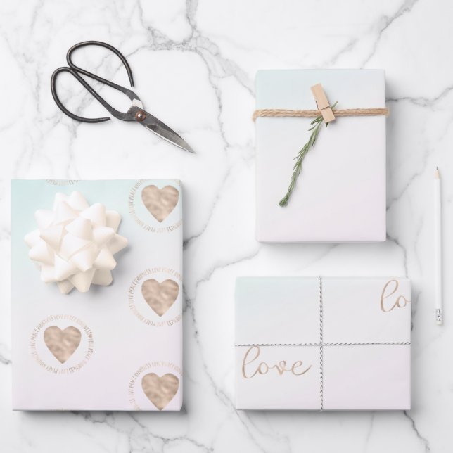 Gold Kindness Love Peace Heart Aqua Pink Tie Dye Wrapping Paper Sheet (Front)