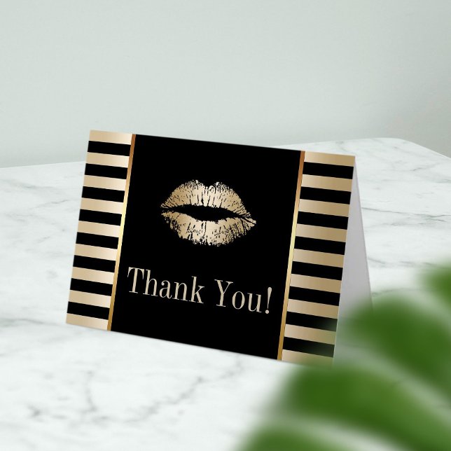 Gold Kiss Modern Black & Gold Stripes Merci (Créateur téléchargé)