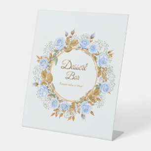 Gold-Kissed Blue Rose Bridal  Pedestal Sign