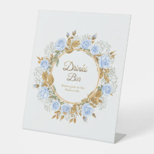 Gold-Kissed Blue Rose Bridal Pedestal Sign