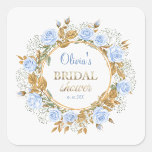 Gold-Kissed Blue Rose Bridal Square Sticker