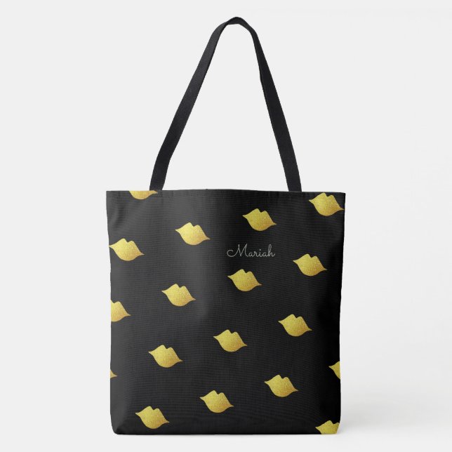 gold kisses with your name on black tote bag (Front)
