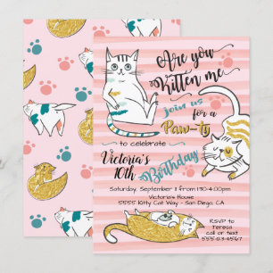 Gold Kitty Chat Anniversaire Fête Invitation