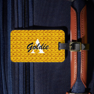 Gold Knitted Luggage Tag + Name, Monogram