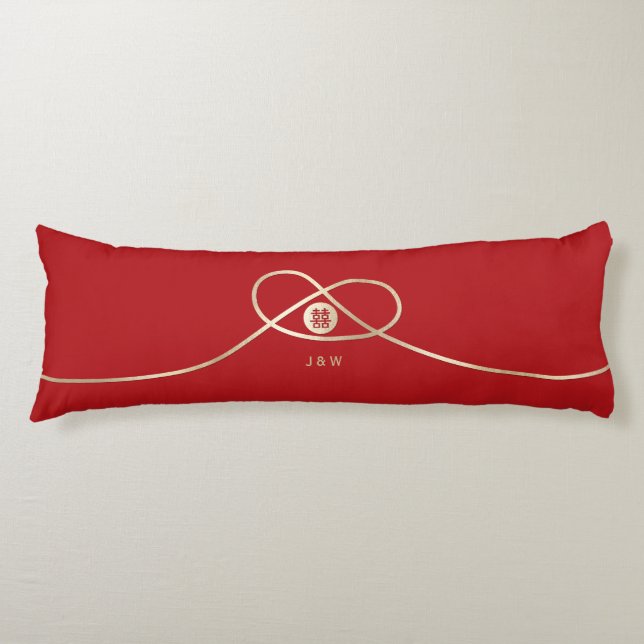 Gold Knot Union Double Happiness Chinese Wedding Body Pillow (Front)