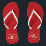 Gold Knot Union Double Happiness Chinese Wedding Flip Flops<br><div class="desc">Modern minimalist double happiness knot of union, love and marriage in red and gold. The double happiness is a classic and auspicious symbol used in all chinese, oriental and asian weddings. Designed by fat*fa*tin. Easy to customize with your own text, photo or image. For custom requests, please contact fat*fa*tin directly....</div>