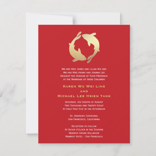 Gold Koi Chinese Wedding Invitation (Front)