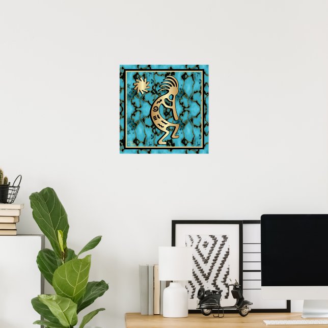 Gold Kokopelli Playing The Flute Poster (Home Office)