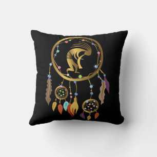 Gold Kokopelli Rhinestone DreamCatcher Throw Pillow