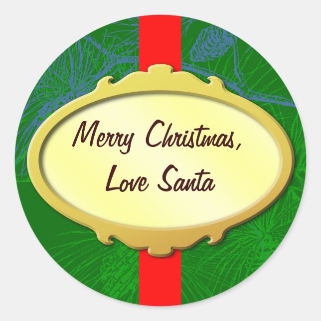 Gold Label Red Ribbon Custom Holiday Stickers (Front)
