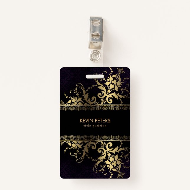 Gold Lace And Flowers Badge (Front with Clip)