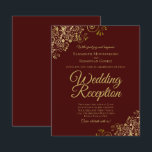 Gold Lace Auburn Wedding Reception BUDGET Invite<br><div class="desc">These affordable, budget friendly wedding reception invitations are the perfect choice for class, style, and beauty on a budget. Designed for guests who are invited to the reception but not the ceremony, they feature an auburn or chocolate brown coloured background with ornate golden faux foil lace frills in the corners....</div>