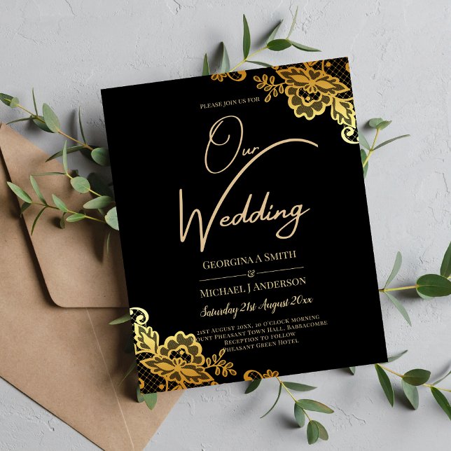 GOLD LACE Black All-in1 Wedding INVITE QR Code Flyer (Creator Uploaded)