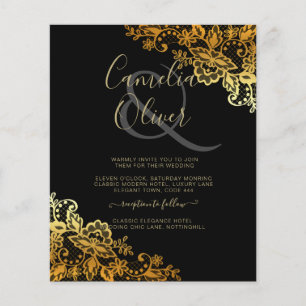 GOLD LACE Black All-in1 Wedding INVITE QR Code Flyer