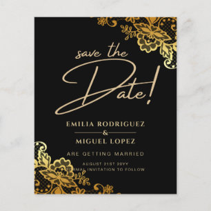 GOLD LACE Black All-in1 Wedding Save the Date Flyer