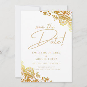 GOLD LACE Budget All-in1 Wedding Save the Date Invitation