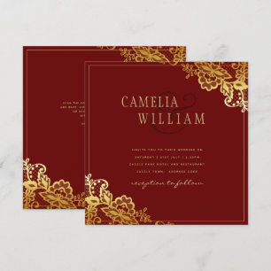 Gold Lace Burgundy Wedding Invtiations  Invitation