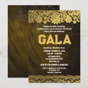 Gold Lace Charity Ball Corporate Fundraising Party Invitation