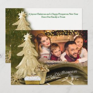 Gold Lace Christmas Tree Christmas Photo Holiday Card