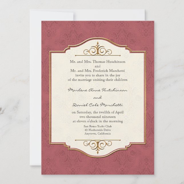 Gold & Lace Classic Formal Elegant Wedding Invite (Front)