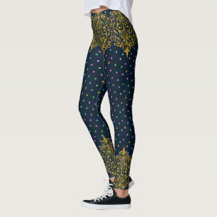 Gold Lace & Colourful Polkadots Pattern Leggings