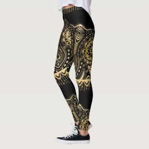 Gold Lace Design Black Background Leggings