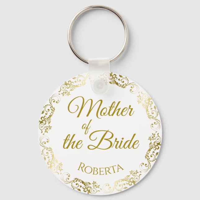Gold Lace Elegant Mother of the Bride Wedding Keychain (Front)