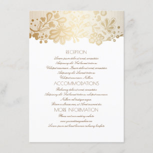 Gold Lace Elegant White Wedding Information Enclosure Card