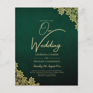 Gold Lace Emerald Green All-in-1 Wedding Invite QR