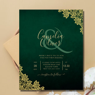 Gold Lace Emerald Green All-in-1 Wedding Invite QR