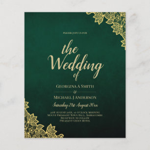 Gold Lace Emerald Green All-in-1 Wedding Invite QR