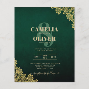 Gold Lace Emerald Green All-in-1 Wedding Invite QR Flyer
