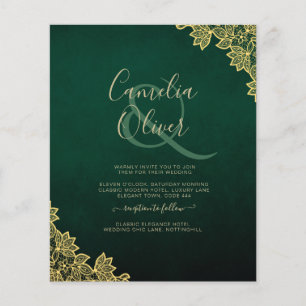 Gold Lace Emerald Green All-in-1 Wedding Invite QR Flyer