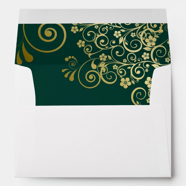 Gold Lace Emerald Green Inside Elegant Wedding Envelope (Back (Bottom))