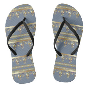 Gold lace flip flops