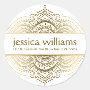 Gold Lace Floral Paisley Geometric Design Classic Round Sticker