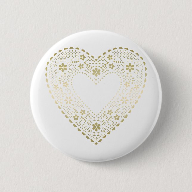 Gold Lace Heart 2 Inch Round Button (Front)