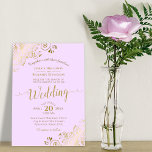 Gold Lace Lilac Purple Elegant Calligraphy Wedding Invitation<br><div class="desc">This elegant wedding invitation features a lilac,  lavender,  or light purple background with lacy gold calligraphy and frilly faux foil lace filigree in the corners. The back is a marbled deep gold colour. Beautiful way to invite your friends and family to share in your special day.</div>