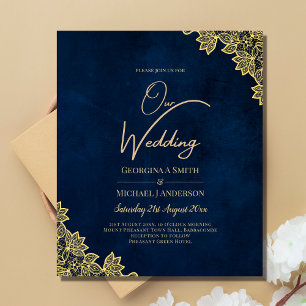 Gold Lace Navy Blue All-in-1 Wedding Invites QR Co