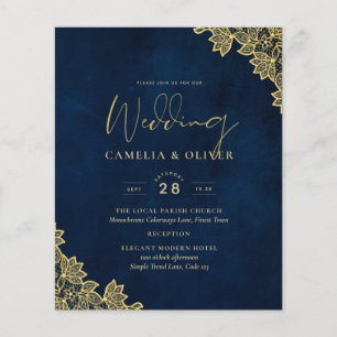 Gold Lace Navy Blue All-in-1 Wedding Invites QR Co Flyer