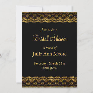 Gold lace on Black Bridal Shower Invitation