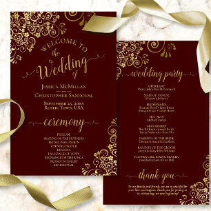 Gold Lace on Burgundy Budget Wedding Program