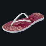 Gold Lace on Burgundy Maroon Maid of Honor Wedding Flip Flops<br><div class="desc">These beautiful wedding flip flops are a great way to thank and recognize your Maid of Honor while saving her feet at the same time. Features an elegant design with golden lace frills on a burgundy, maroon, or wine red background and fancy gold colored script lettering. The test reads Maid...</div>