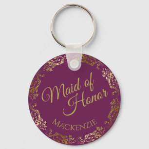 Gold Lace on Cassis Elegant Maid of Honour Wedding Keychain