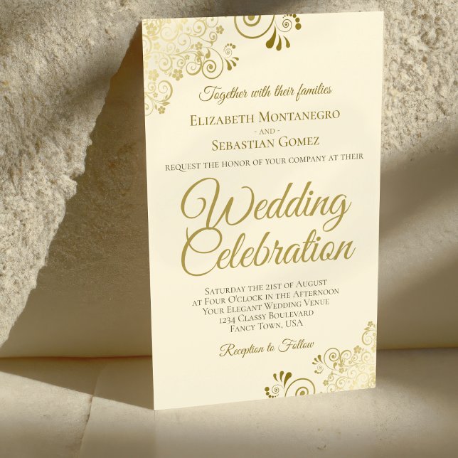 Gold Lace on Cream BUDGET Wedding Invitation Large (Creator Uploaded)