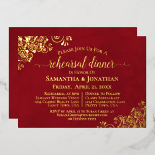 Gold Lace on Crimson Red Wedding Rehearsal Dinner